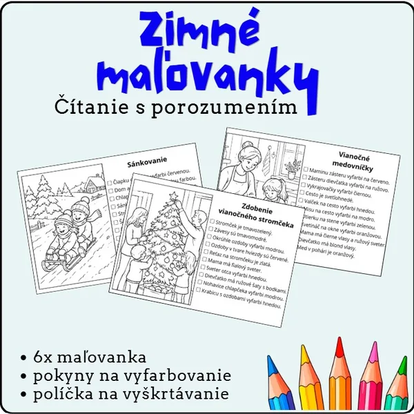 Zimné maľovanky - čítanie s porozumením