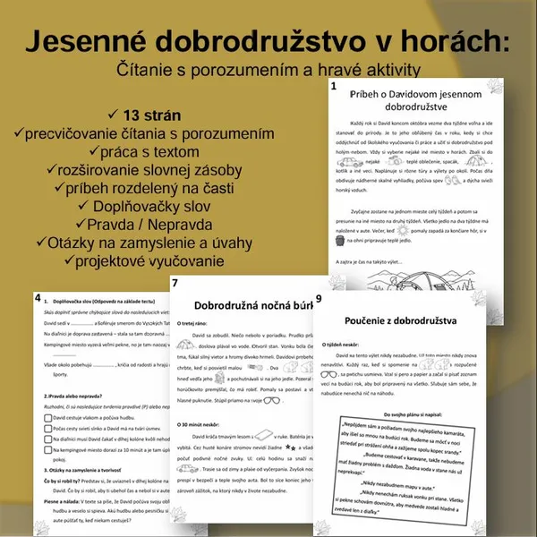 Jesenné dobrodružstvo v horách: Čítanie s porozumením a hravé aktivity