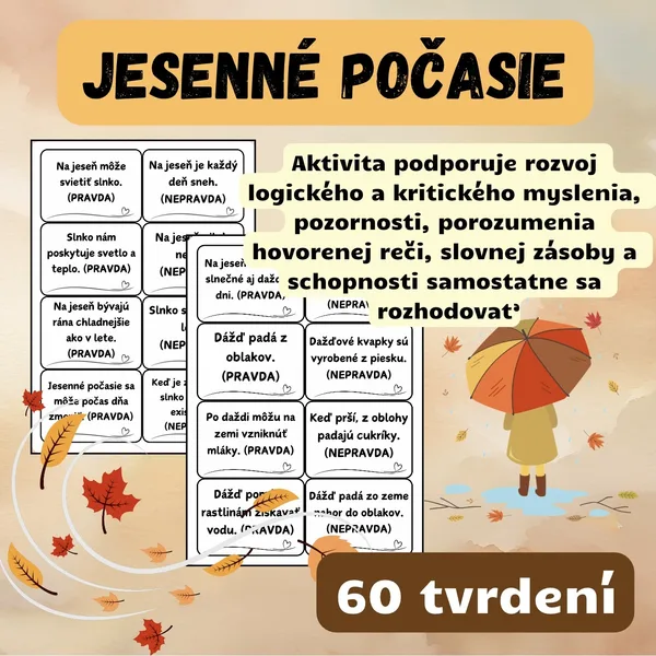 Jesenné počasie - PRAVDA ALEBO LOŽ (Didaktická hra) - čiernobiele
