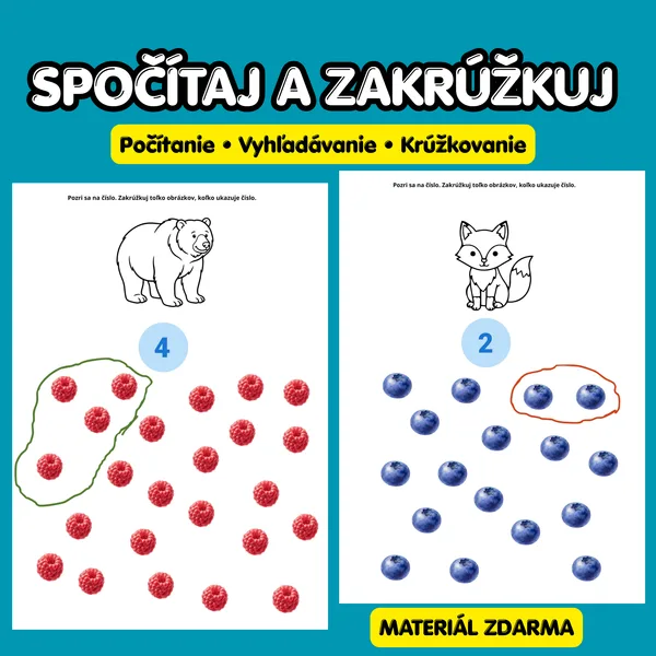 Počítame a krúžkujeme | 8 pracovných listov pre predškolákov