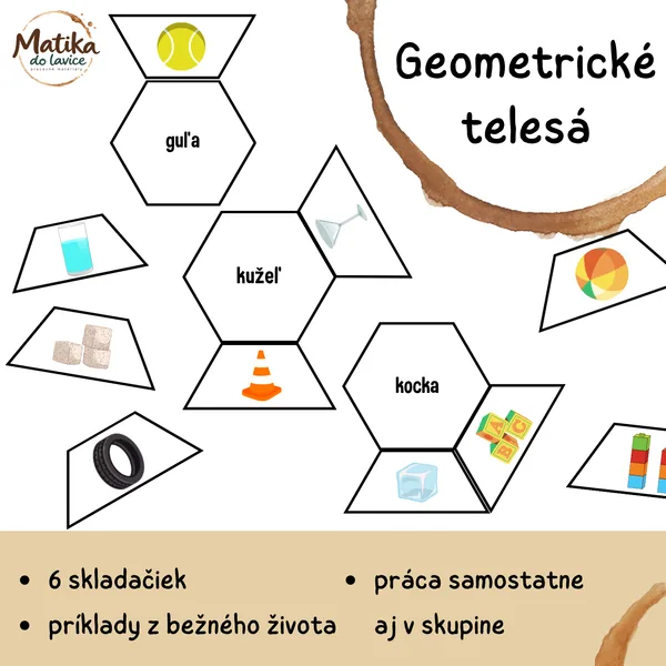 Geometrické telesá – hexagóny | 6 skladačiek so samokontrolou
